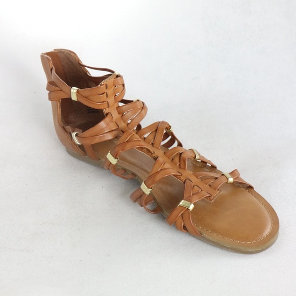 CANDIES PAIR Strappy Caramel Vegan Gladiator Sandals Sz 8.5 US Women - Picture 1 of 8